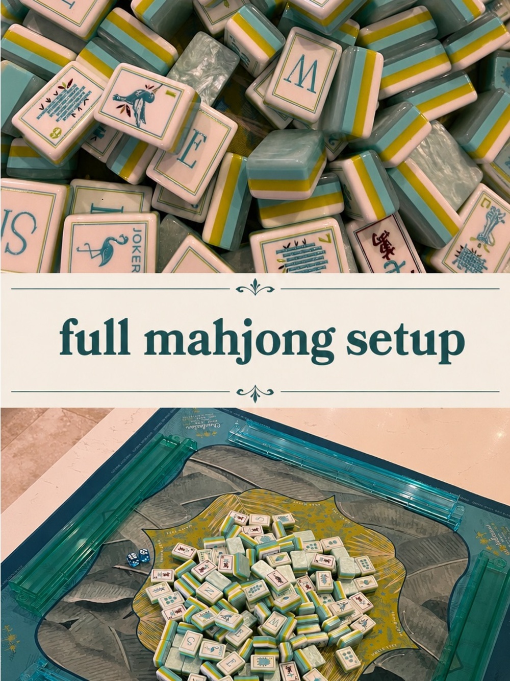 Luxury American Mahjong Set w/Intricate Engraving & Painting, Mat, Racks, Dice